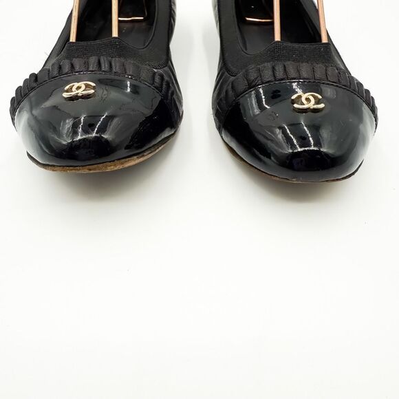 Chanel CC Cap Toe Ballet Flats Black Leather EU 37 US 6-6.5 - Picture 4 of 15